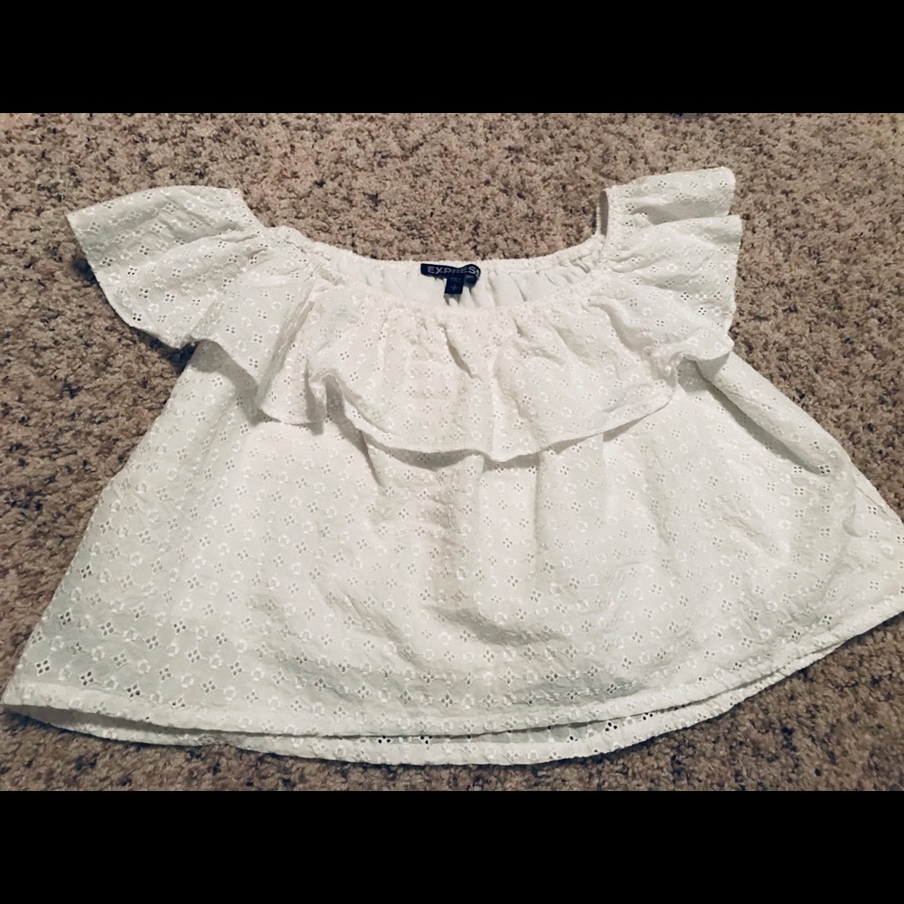 Express Off Shoulder Eyelet Crop Top